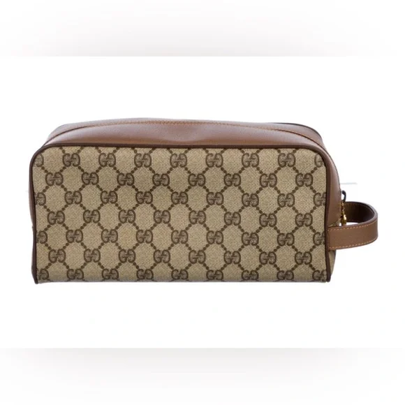 GUCCI SIGNATURE SUPREME LEATHER TRIM COATED CANVAS COSMETIC TRAVEL TOILETRY BAG - Picture 4 of 14